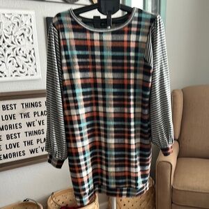 Umgee Colorful Plaid Long Sleeve Dress